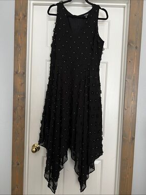 Kensie Black Floral Appliqué Dress with Gold Accent